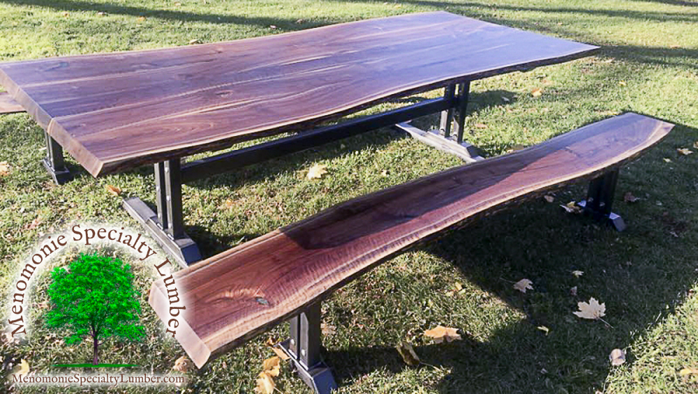 Black Walnut Slab table with side benches