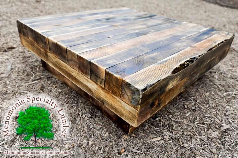 Rustic Pine Coffee Table 4 foot square with casters.